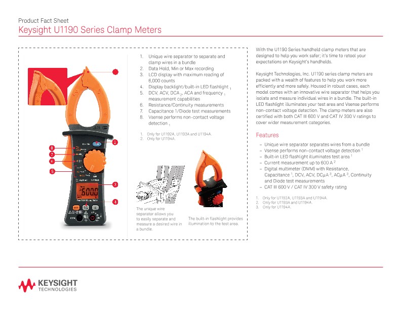 U1190 Series Clamp Meters PDF Asset Page Keysight